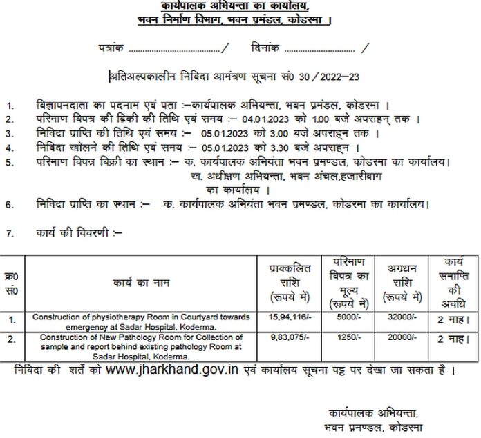 Tender Jharkhand building