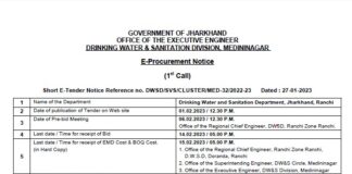 tender FHTC Jharkhand PHED